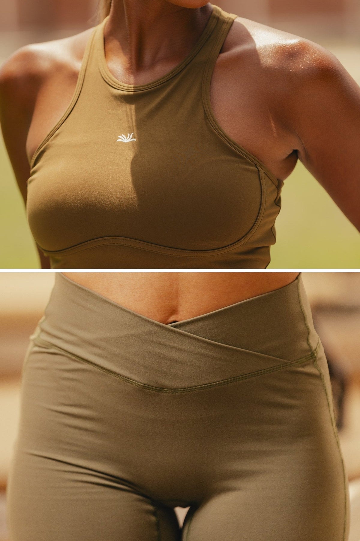The Reformer Set: Pulse Bra in Olive Green and Elevate V-Legging in Army Green
